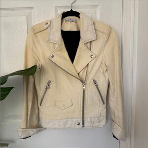 IRO Paris Genuine Leather Moto Jacket – Cream (Size S)